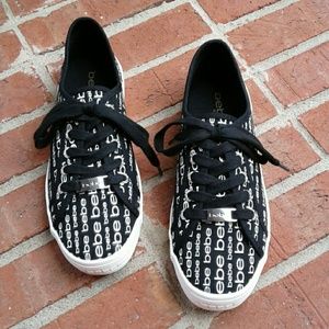 bebe Sport Black/White Logo Lettered Textile Sneakers